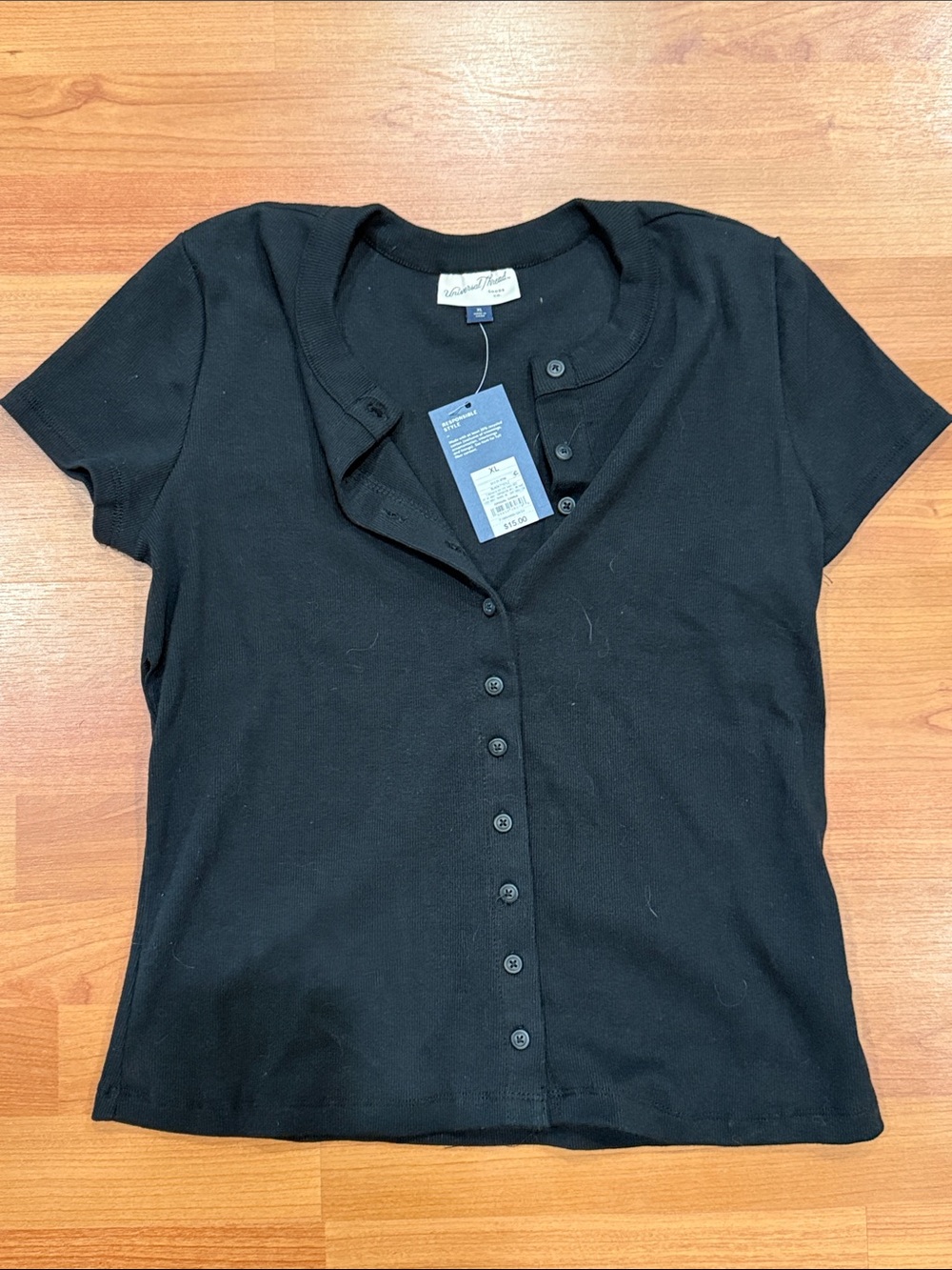 NWT Universal Thread Black Short-Sleeve Button Front Top